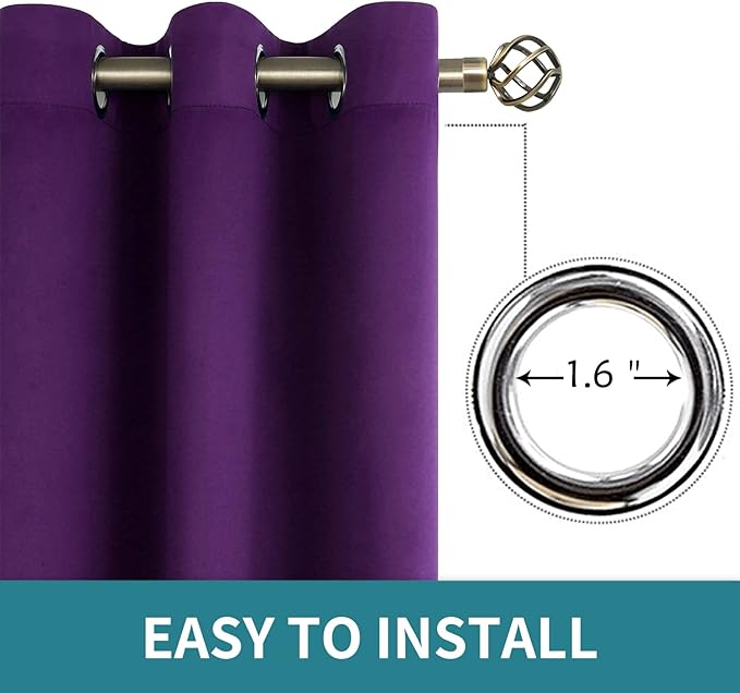BGment Blackout Curtains - Grommet Thermal Insulated Room Darkening Bedroom and Living Room Curtain, Set of 2 Panels (42 x 63 Inch, Royal Purple)