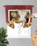 Tie Up Curtains for Windows, Cows Sunflowers Adjustable Balloon Nature Linen by Anzona