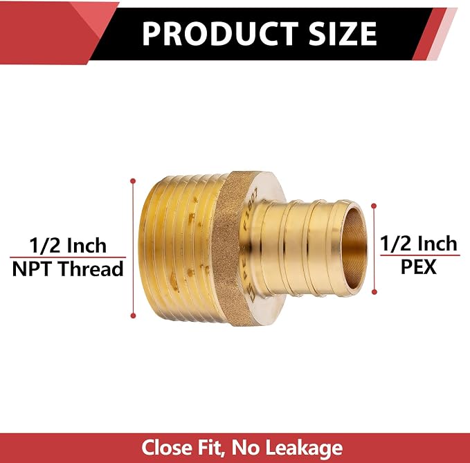 50-Pack EFIELD Pex Barb Crimp Brass Fittings 1/2 inch x 1/2 inch Male NPT - Image 2