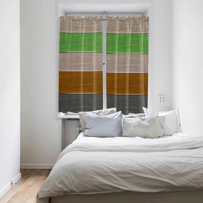 Farm Gray Green Brown Wood Grain Window Valance Curtains, Rustic Wooden Plank - Image 4