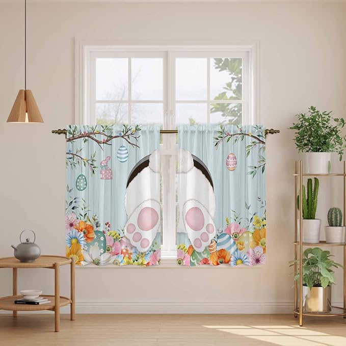 Easter Bunny Kitchen Curtains 45 Inch Long 2 Panel Set, Rod Pocket Window - Image 3
