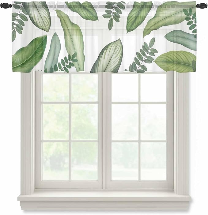 Summer Palm Leaf Sheer Valance Curtains by Houseown
