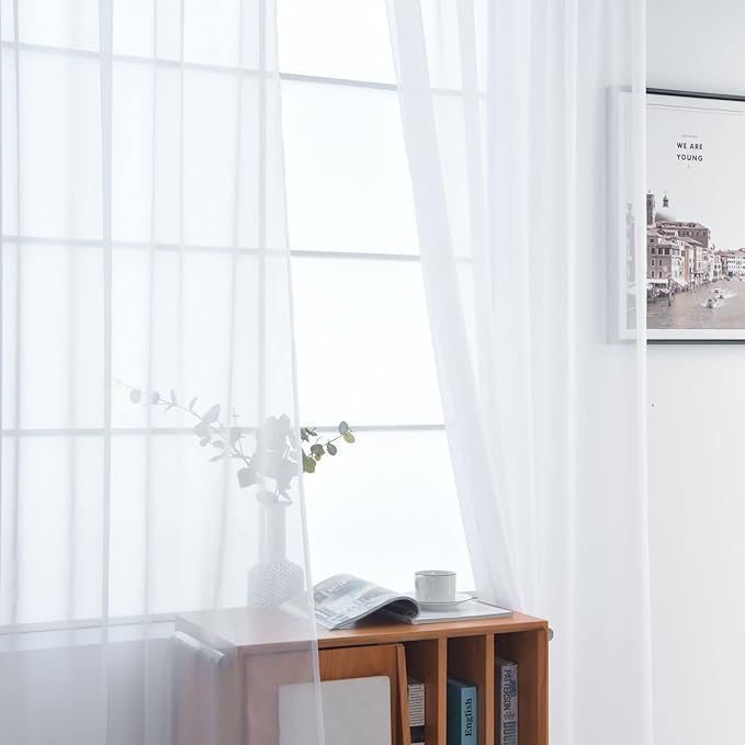 SpaceDresser Basic Rod Pocket Sheer Voile Window Curtain Panels White 1 Pair 2 Panels 42 Width 72 Inch Long for Kitchen Bedroom Children Living Room Yard(White,42 W x 72 L)