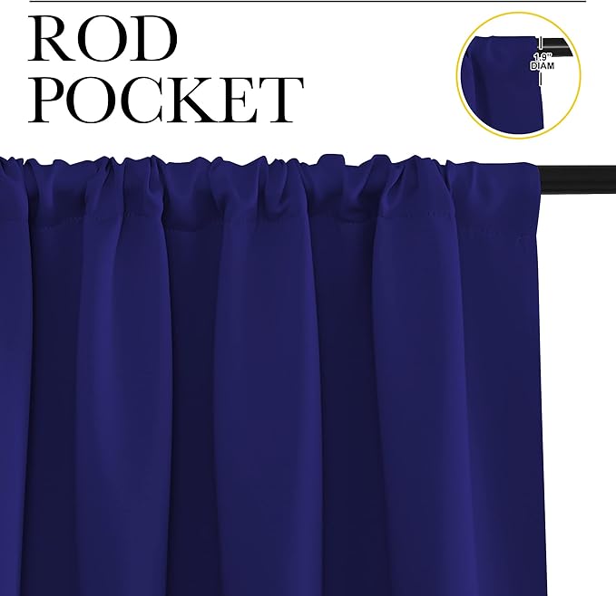 NICETOWN 2 Panels Blackout Curtains, Rod Pocket Thermal Insulated Drapess for Bedroom, Privacy Protection Easy-Care Heavy Duty Curtains for Living Room/Dining Room, W70 x L95 inches, Royal Blue