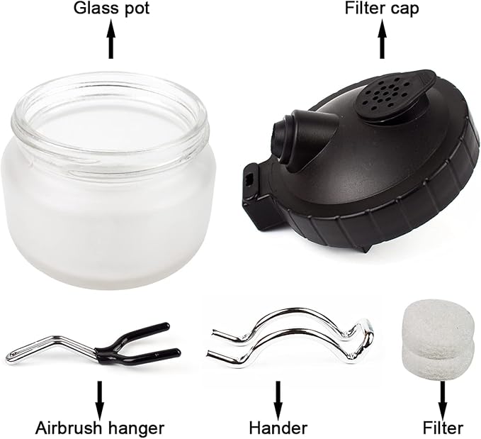 Airbrush Cleaning Pot Strong Glass Jar Bottles Kit - Image 6