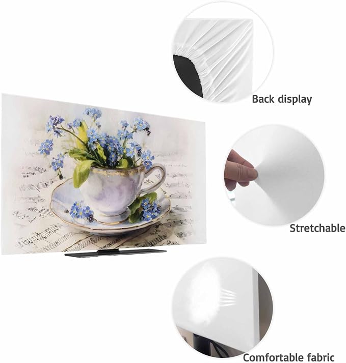 Watercolor Spring Flower Teacup Indoor TV Cover, Elastic TV Screen Protector - Image 7