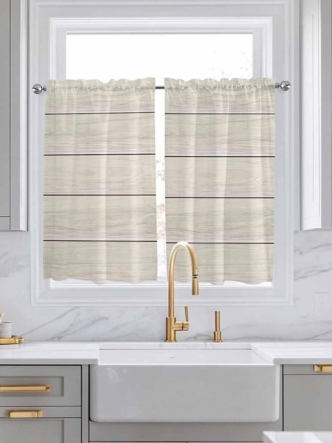 Vintage Country Wooden Board Window Valance Curtains, Gradient Wood Grain Line by IDOWMAT