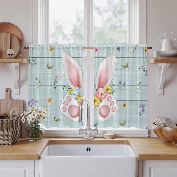 Easter Kitchen Curtains 45 Inch Long 2 Panel Set, Rod Pocket Window Treatment by Unknown