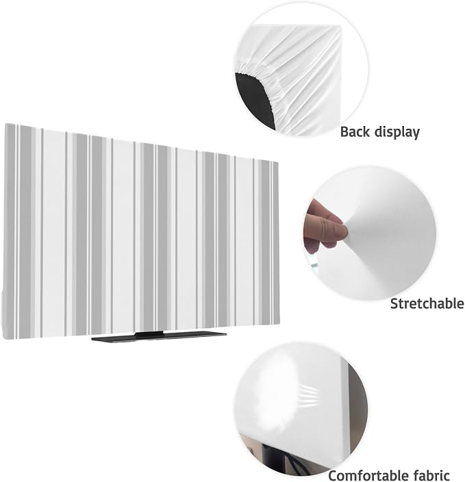 Minimalist Gray Stripes Indoor TV Cover, Elastic TV Screen Protector Modern - Image 7