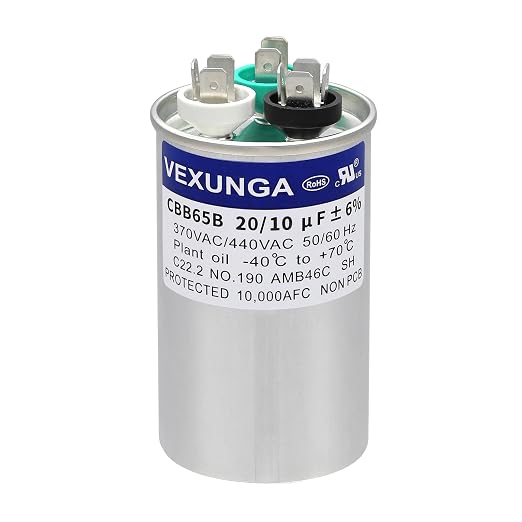 VEXUNGA 20/10 uF 20+10 MFD 370VAC or 440VAC Dual Run Start Round A/C Capacitor by VEXUNGA