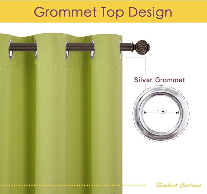 NICETOWN Blackout Curtain Panels for Bedroom, 2 Panels, W70 x L95-inch, Fresh Green, Thermal Insulated Grommet Top Blackout Draperies and Drapes for Basement