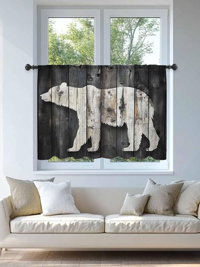 Sheer Curtains 45 Inch Length, Farmhouse Country Vintage Wood Grain Privacy - Image 4