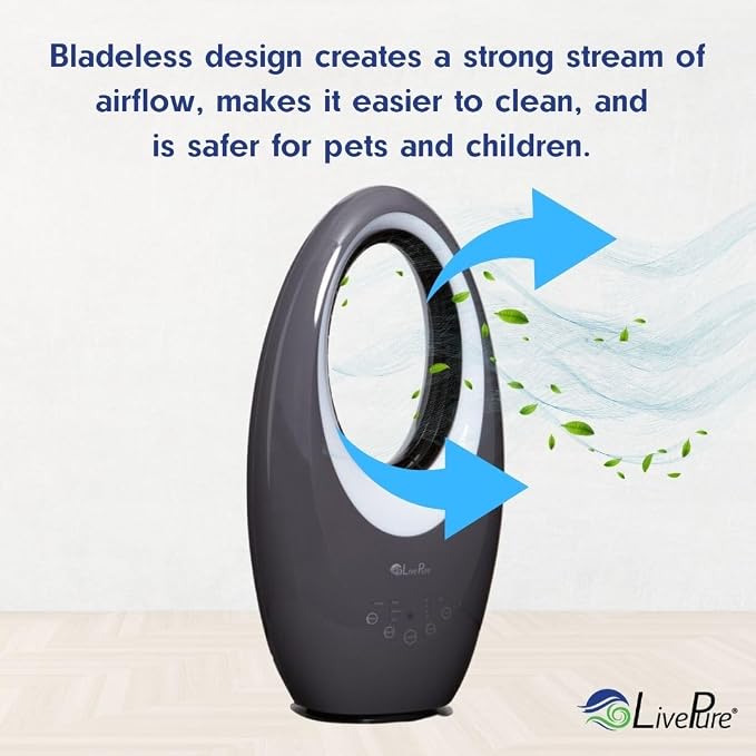 LivePure Bladeless Auto-Duster, Oscillating Fan w/Filter, Air Circulator - Image 2