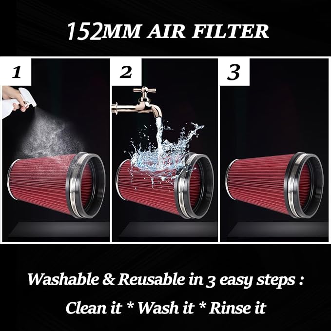 6" 152 mm High Flow Inlet Air Filter, Air Intake Cone Filter Replacement - Image 4