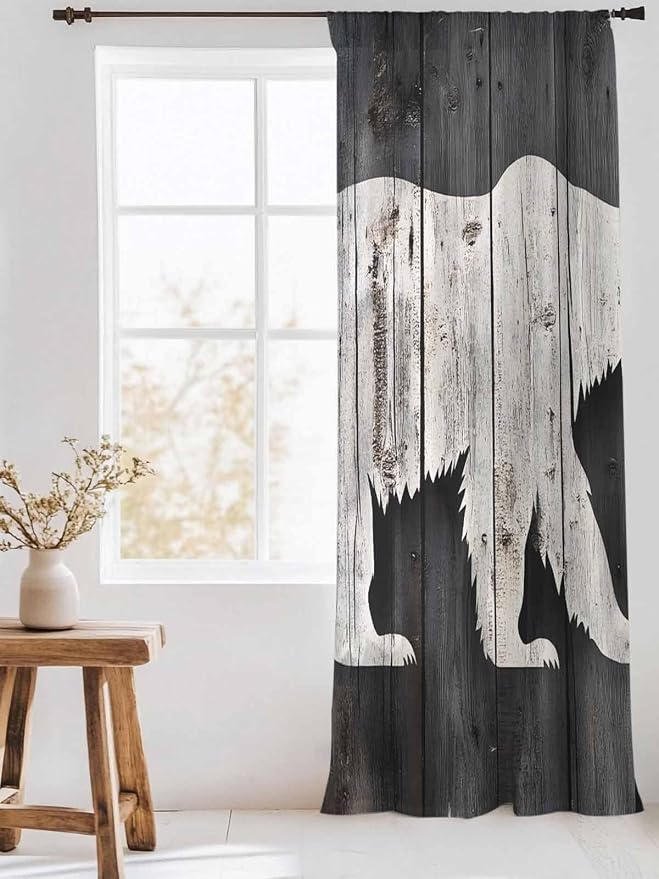 Sheer Curtains 108 Inches Long, Farmhouse Country Rustic Wooden Grain Privacy - Image 3