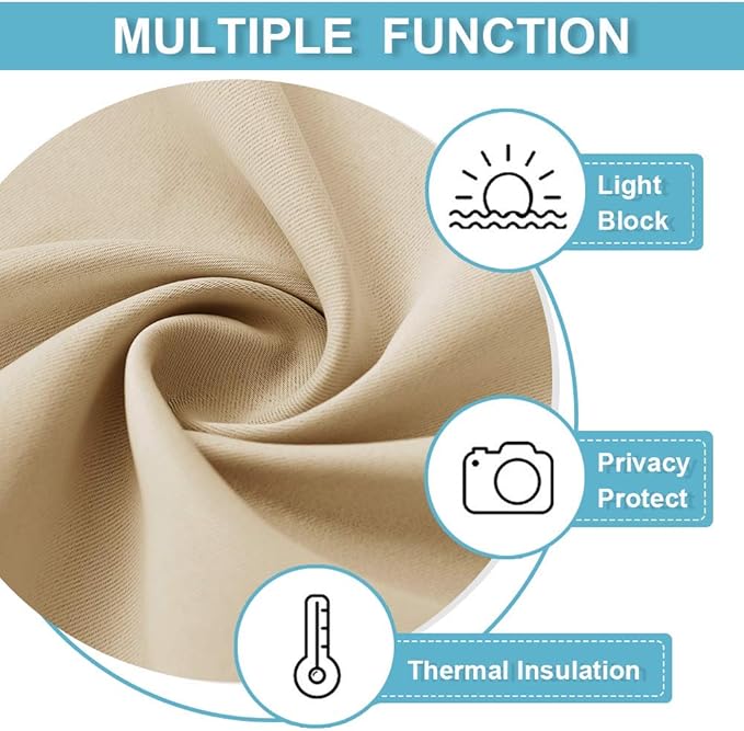 RYB HOME Short Curtains for Bedroom, Room Darkening Insulated Summer Heat Light UV Blocking Energy Saving Drapes for Nursery, Width 34 by Length 45, Biscotti Beige, Set of 2