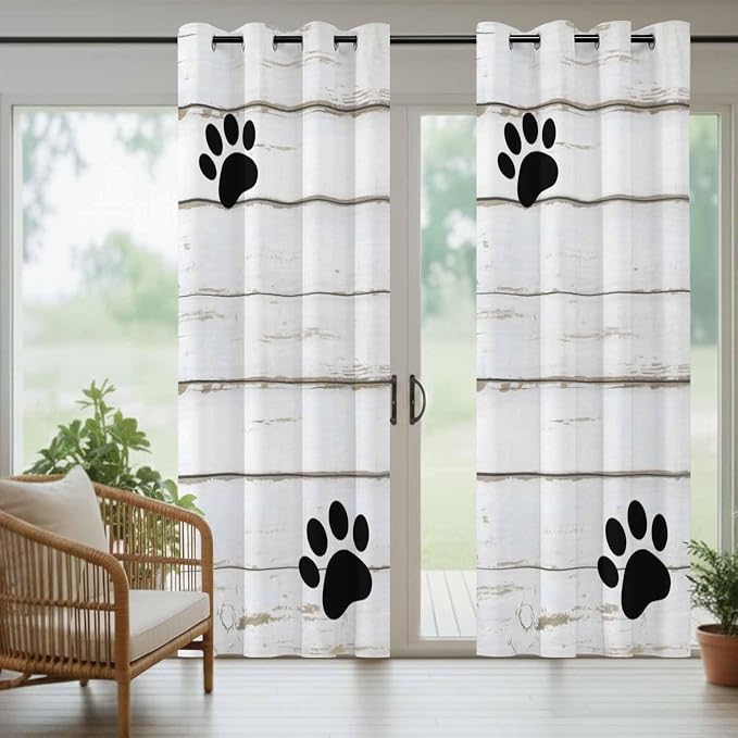 Wood Grain Outdoor Curtains for Patio Claws Animals Wooden White Waterproof - Image 6