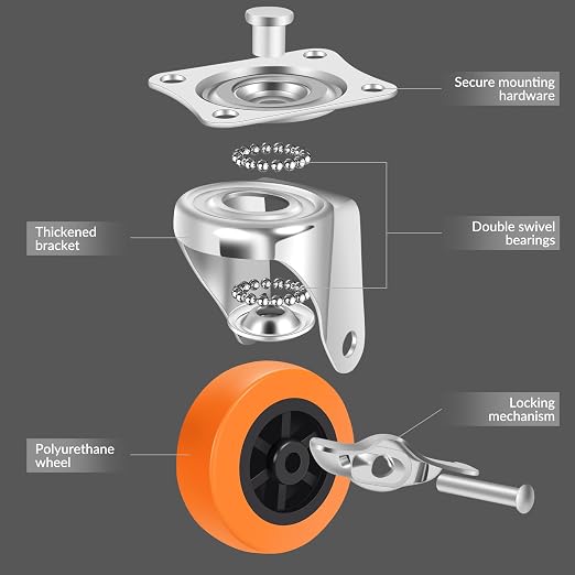 Caster Wheels, 3 Inch Casters Pack of 24, Locking Castors - Image 6