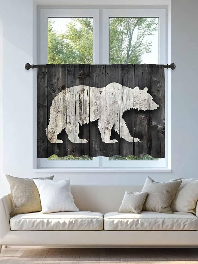 Sheer Curtains 45 Inch Length, Farmhouse Country Rustic Wooden Grain Privacy - Image 4