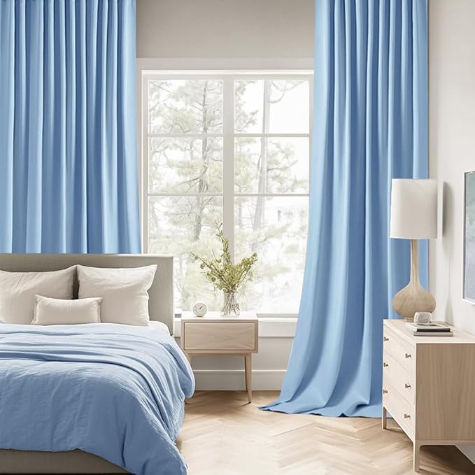 MIULEE Sky Blue Back Tab Blackout Curtains 120 Inch Long 2 Panels Set for Bedroom, Rod Pocket/Pinch Pleated Extra Long Thermal Insulated Living Room Darkening Light Blocking 10FT Drapes