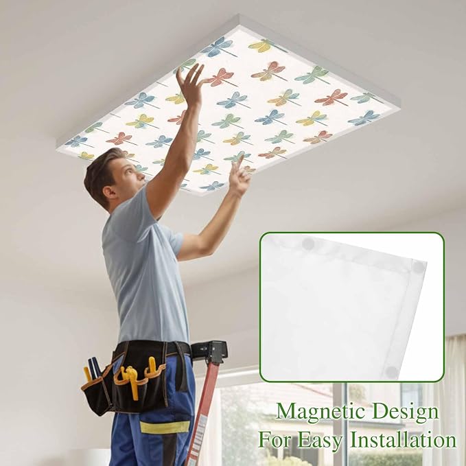 Fluorescent Light Covers for Ceiling Lights Watercolor Dragonfly Magnetic Light - Image 3