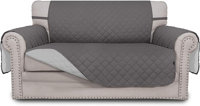 Easy-Going Reversible Loveseat Couch Cover for 2 Cushion Couch Sofa Cover for Dogs Water Resistant Furniture Protector with Foam Sticks Elastic Straps for Pet (Loveseat, Gray/Light Gray)