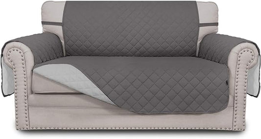 Easy-Going Reversible Loveseat Couch Cover for 2 Cushion Couch Sofa Cover for Dogs Water Resistant Furniture Protector with Foam Sticks Elastic Straps for Pet (Loveseat, Gray/Light Gray)