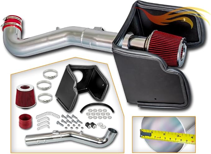 Cold Air Intake System with Heat Shield Kit + Filter Combo RED Compatible - Image 2
