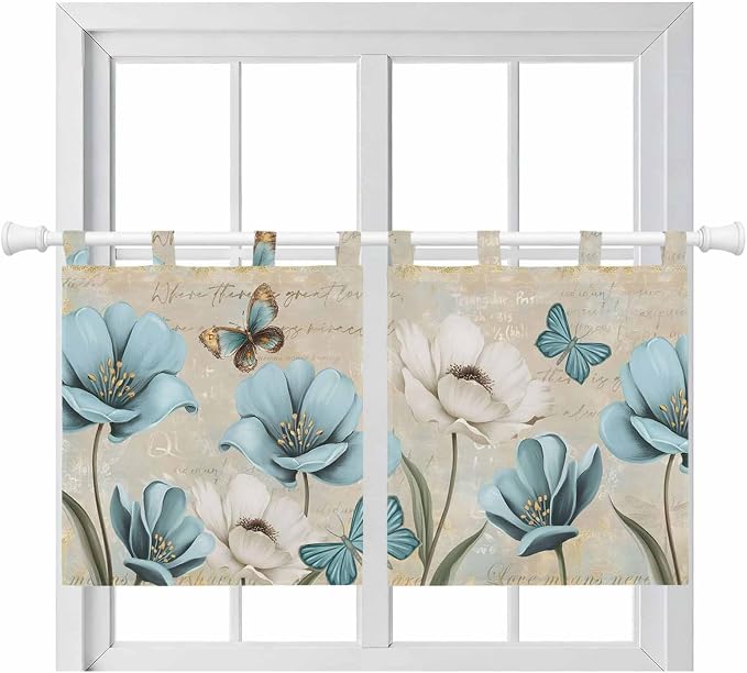 Spring Flowers Kitchen Curtains 36 Inch Length, Small Window Curtains Tab Top by Unknown