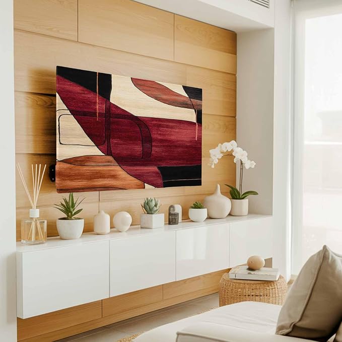 Red Beige Orange Geometric Indoor TV Cover, Elastic TV Screen Protector Retro - Image 2