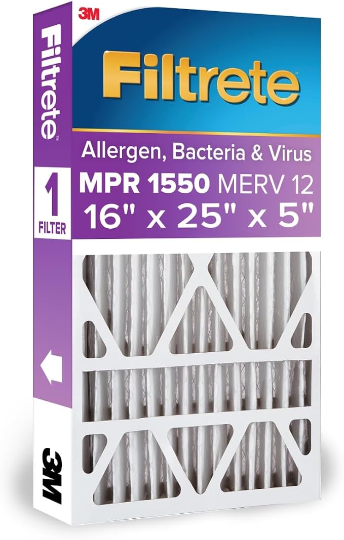 Filtrete 16x25x5 AC Furnace Air Filter, MPR 1550, MERV 12, Fits Honeywell & by Filtrete