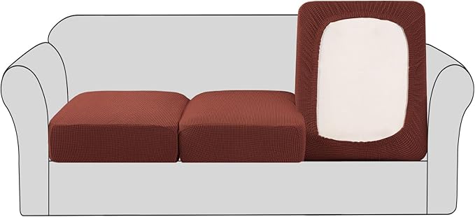 H.VERSAILTEX Super Stretch Couch Cushion Covers Sofa Cushion Slipcovers Jacquard Fabric Individual Seat Couch Slipcover Sets for Pets with Elastic Bottom(3 Packs Cushion Sofa Covers, Rust)