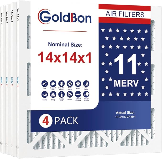 14x14x1 Air Filter 4 Pack MERV 11 MPR 1000 FPR 7- GoldBon AC Filter USA Design- by Unknown