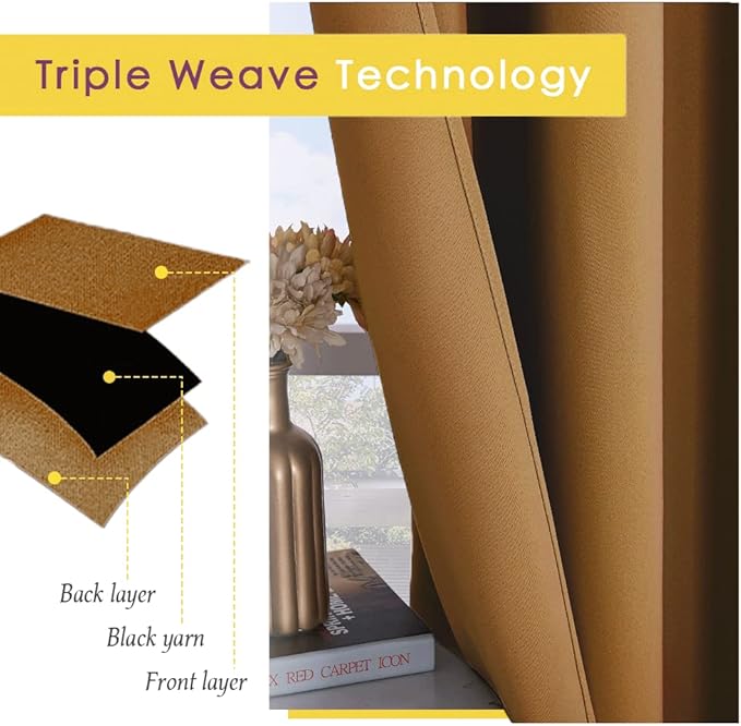 NICETOWN Sleek Blackout Curtains 48 inches Length for Small Windows, Noise Reducing and Block Draft Panels for Door Doorway Laundry Office Luxury Decor Theme (2 Panels, Gold Brown, W34 x L48 -Inch)