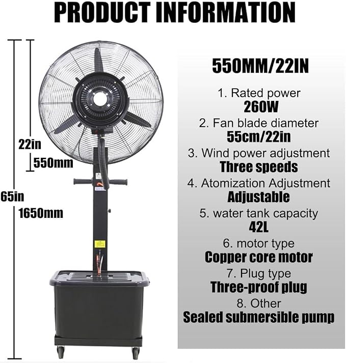 Misting Fan, 3 Speed Oscillating Pedestal Fan - Image 3