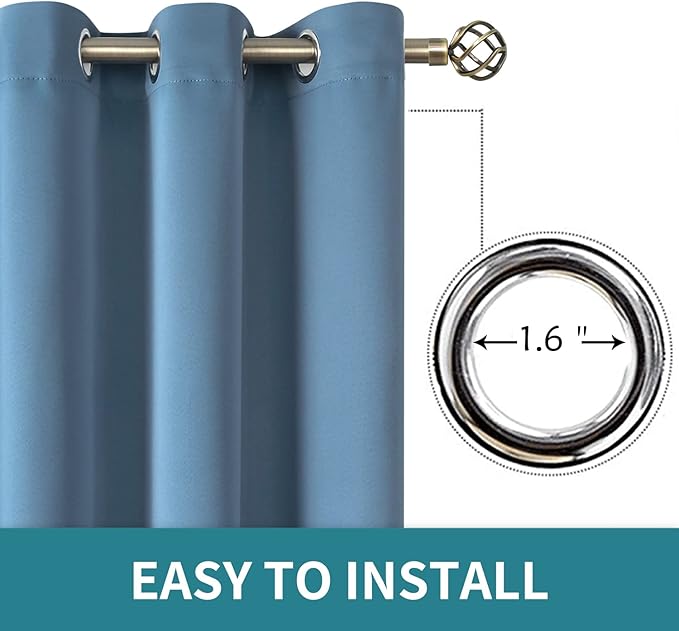 BGment Blackout Curtains for Bedroom - Grommet Thermal Insulated Room Darkening Curtains for Living Room, Set of 2 Panels, Each 55 x 96 Inch, Faded Denim