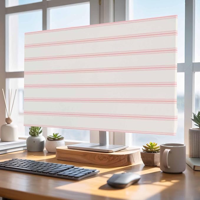 Minimalist Pink Stripe on Beige Indoor TV Cover, Elastic TV Screen Protector - Image 4