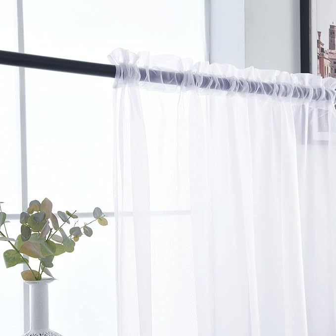 SpaceDresser Sheer Voile Window Treatment Rod Pocket Curtain Panels for Kitchen Bedroom Living Room Drapes Sunlight Filtering Privacy Semi Home Decor Assorted Colors Sizes (Optical White, 52 W x 96 L)