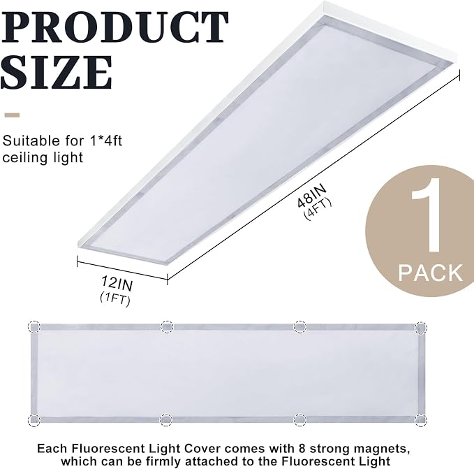 1 Pcs 1 x 4 ft Magnetic Fluorescent Light Covers Fabric Ceiling Light Filter - Image 2