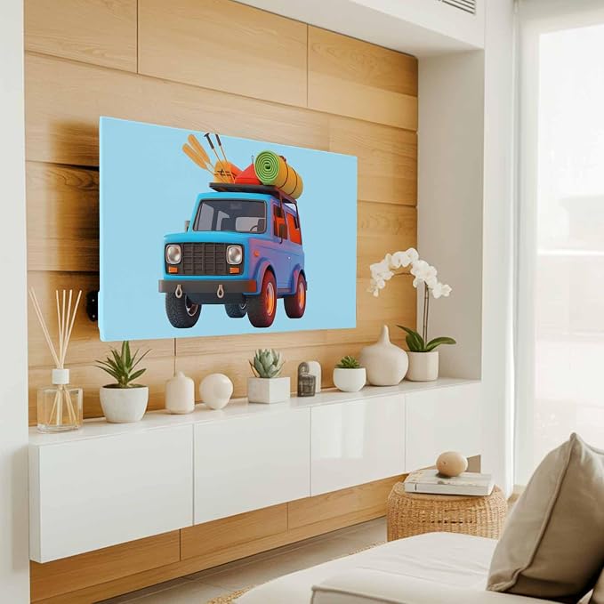 Blue Travel Trucks Indoor TV Cover, Elastic TV Screen Protector Skiing Camping - Image 2