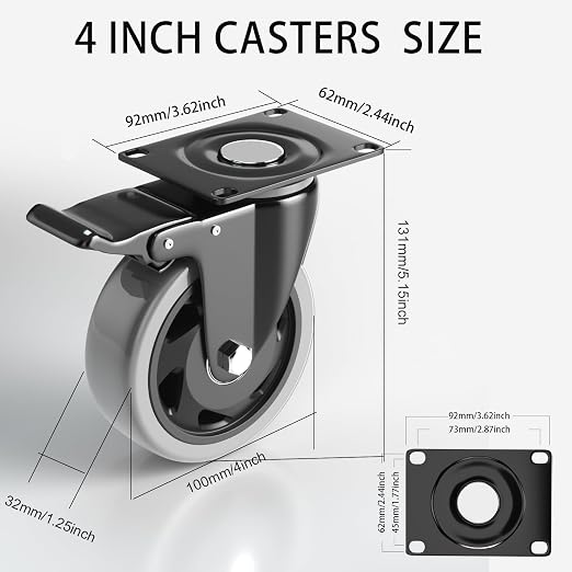 4 Inch Caster Wheels Heavy Duty 2200Lbs, Casters Set of 4 - Image 2