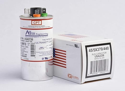 45 + 5 uf/Mfd Round Dual Universal Capacitor • AmRad USA2236 by AMRAD