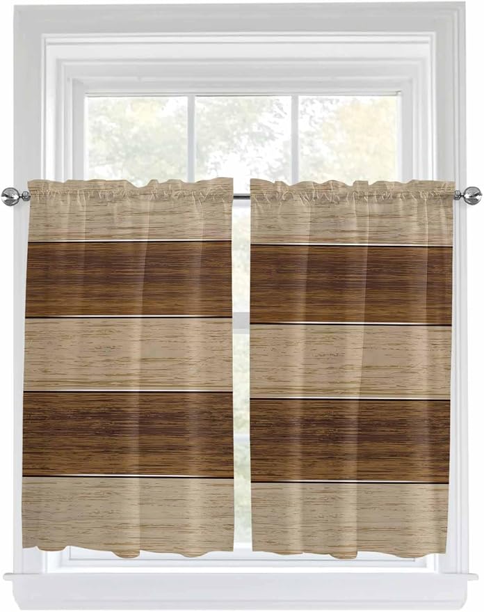 Retro Country Brown Wooden Board Window Valance Curtains, Farmhouse Gradient - Image 9