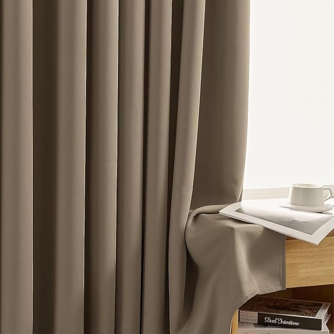 Joydeco Blackout Curtains for Bedroom 90 inch Long 2 Panels, Thermal Insulated Room Darkening Curtains with Grommets, Soft Window Drapes for Living Room (W52 x L90 Inch, Khaki)
