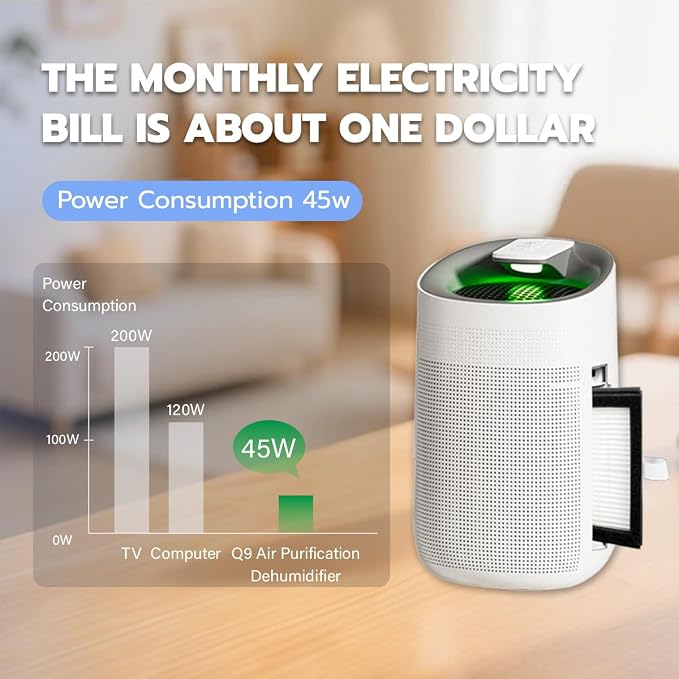 1000ml Dehumidifier w/Air Purifying Function, True HEPA Filter, Auto Shut off - Image 5