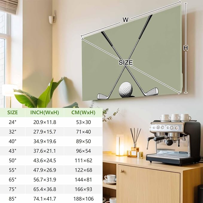 Gradient Sage Green Indoor TV Cover, Elastic TV Screen Protector Cartoon Golf - Image 3