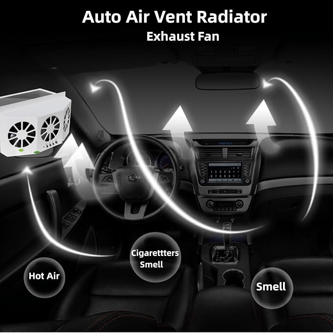 Solar Powered Car Window Exhaust Fan | 3 Fan Car Solar Power Air Vent Radiator - Image 6