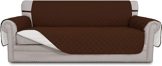 Easy-Going 4 Seater Sofa Slipcover Reversible Sofa Cover Water Resistant Couch Cover with Foam Sticks Elastic Straps Furniture Protector for Pets Children Dog Cat (XX-Large, Coffee/Ivory)