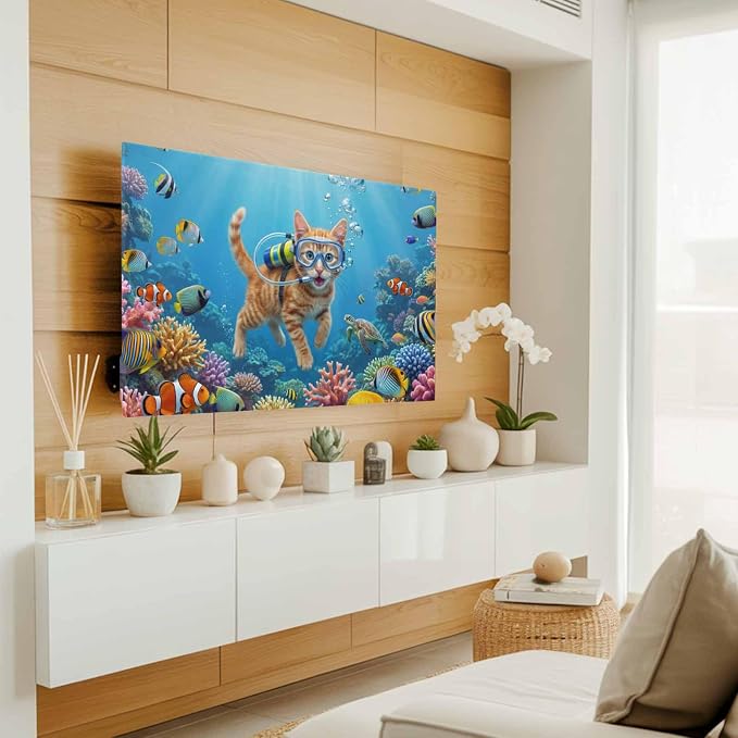 Ocean Diving Cat Coral Fish Indoor TV Cover, Elastic TV Screen Protector Funny - Image 2