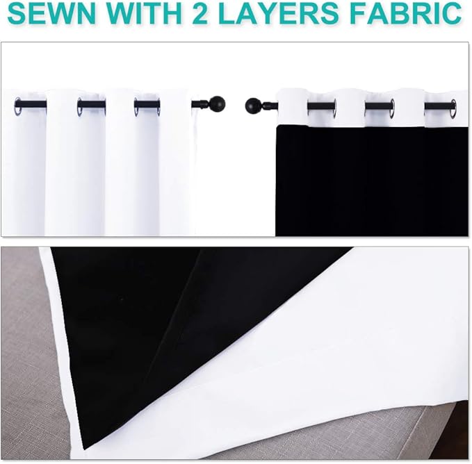 NICETOWN White Blackout Curtains 80 inches Long, 2 Pieces, 37" Wide Each Panel, Full Light Blocking Drapes with Black Liner for Nursery, Noise Reducing Thermal Insulated Draperies for Doorway